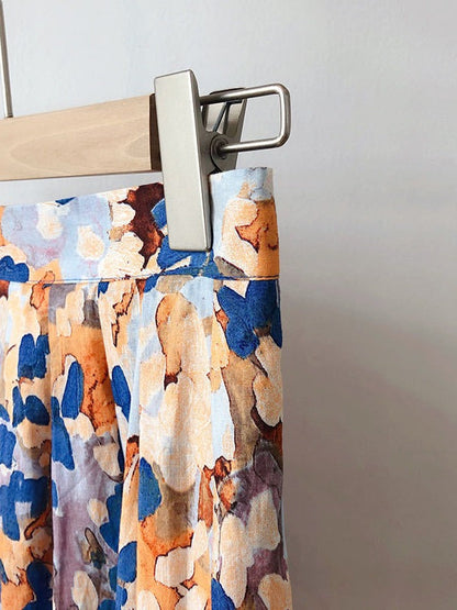 Printed Oil Painting Zipper Skirt