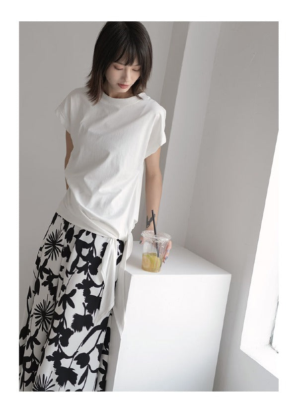 LOOSE COPPED COTTON CHIC DESIGNED LONG T-SHIRTS