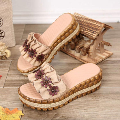 Slope Heel Thick Bottom Yellow Slippers Women Beach Shoes