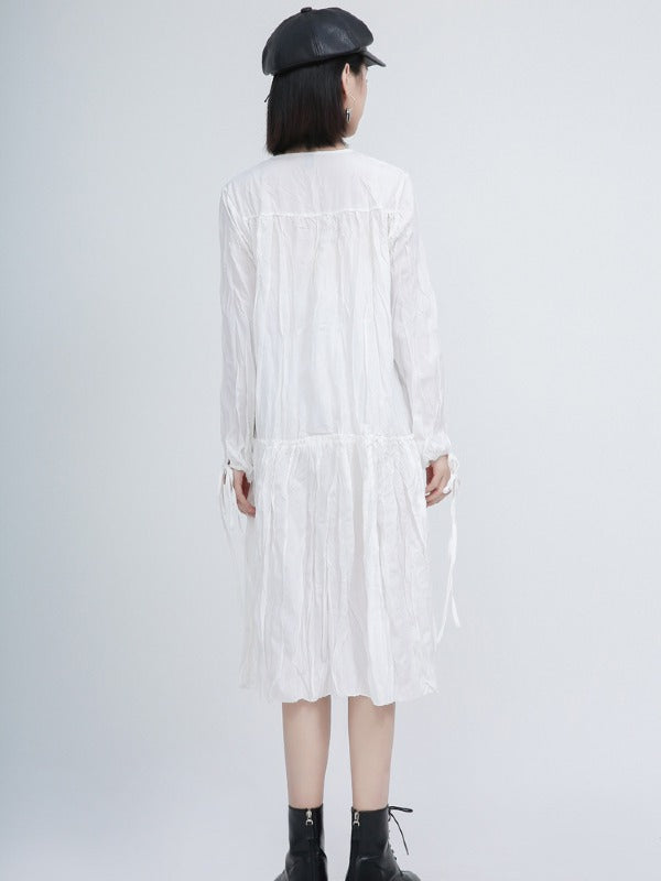 Loose Solid Pleated Lace Up Dress