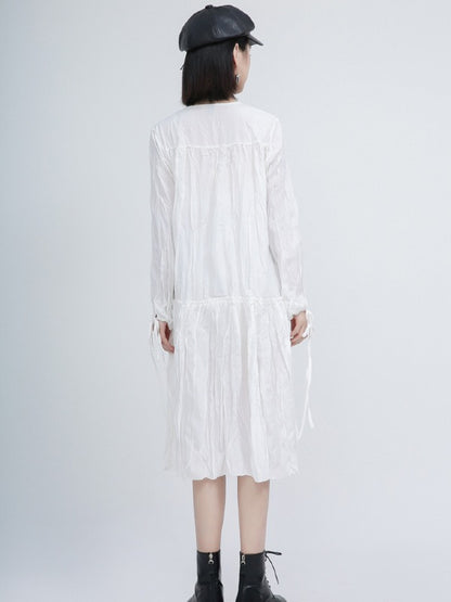 Loose Solid Pleated Lace Up Dress