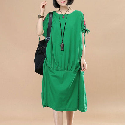 Women Loose Casual Summer Cotton Green Dress