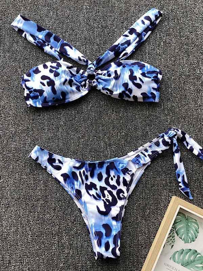 Blue Leopard Knot Bikini Set