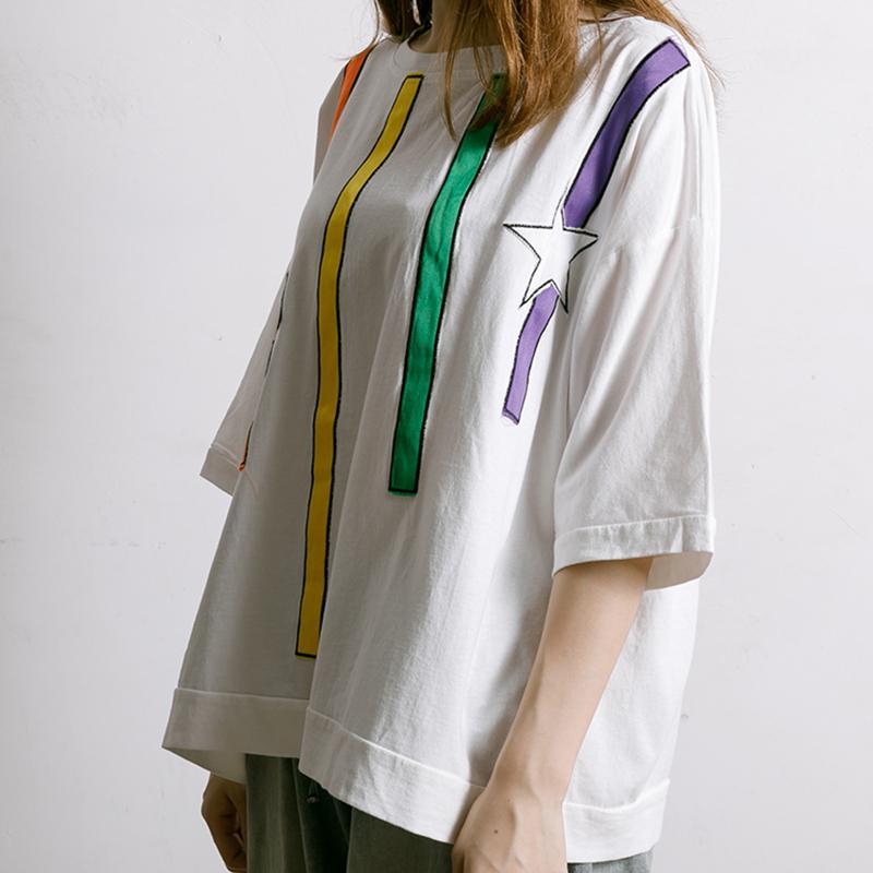 Colored Appliques Simple Women Casual T-Shirt