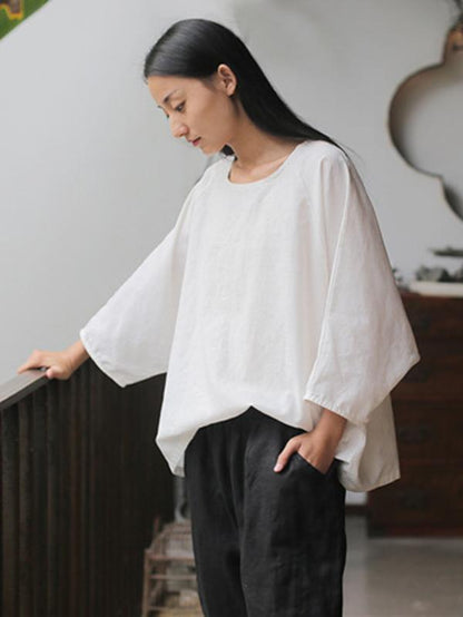 Loose Simple Ramie Cotton Blouses