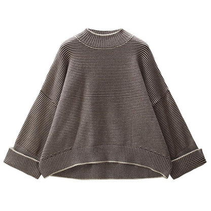 Buykud Half Turtleneck Striped Pullover Casual Sweater