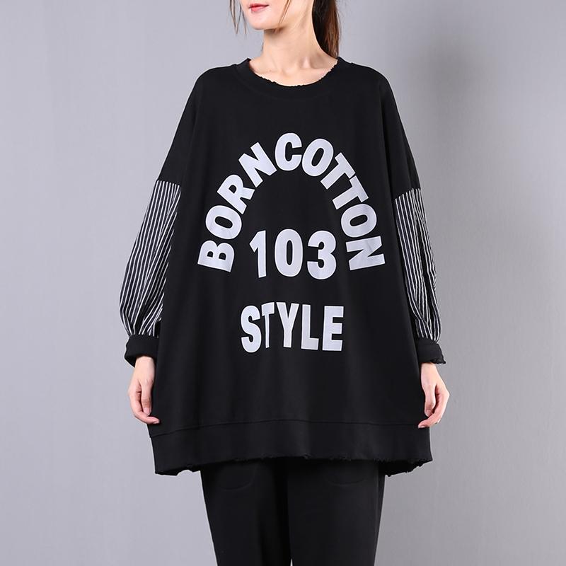 Buykud Striped Batwing Sleeve Letter Loose Blouse