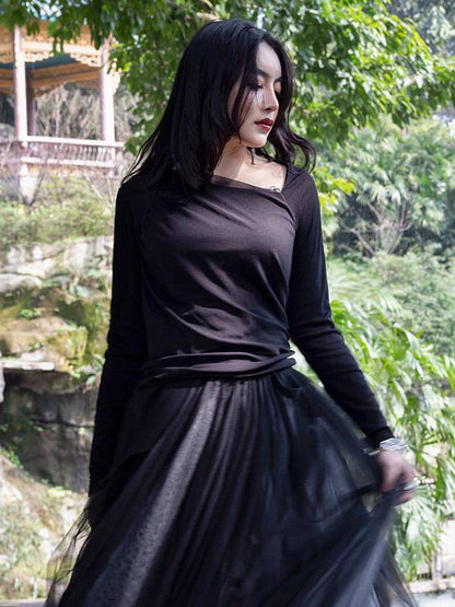 Black Cropped Shirt Top