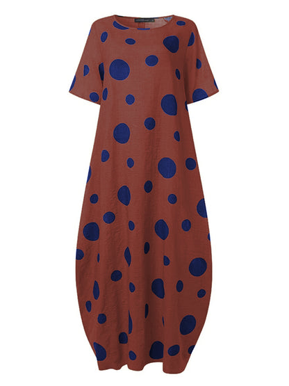 Casual Polka-Dot Batwing Sleeves Round-Neck Maxi Dress
