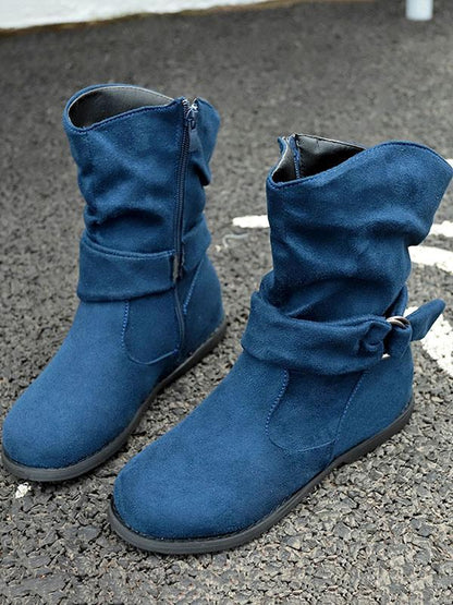 Solid Color Bandage Flat Boots Shoes