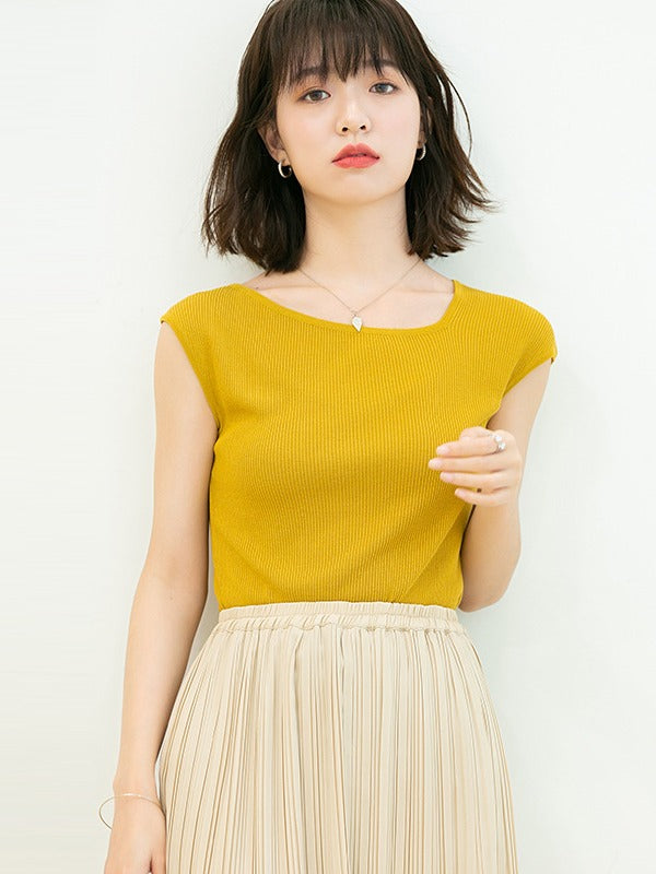 SOLID COLOR SLEEVELESS ROUND NECK T-SHIRT