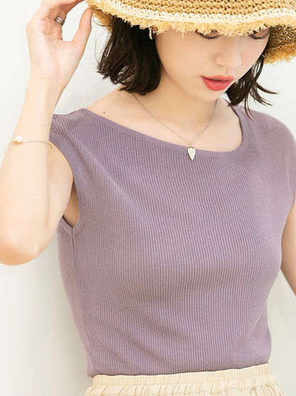 SOLID COLOR SLEEVELESS ROUND NECK T-SHIRT
