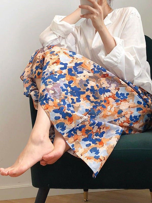 Printed Oil Painting Zipper Skirt