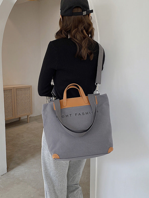 Casual Contrast Color Canvas Tote Bag