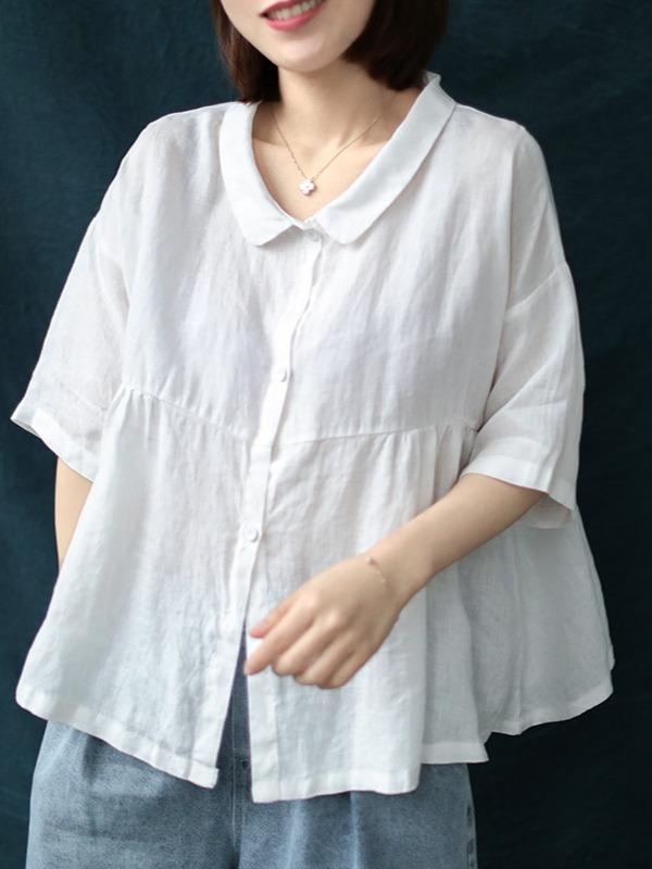 Plus Size Loose Linen Solid Shirt