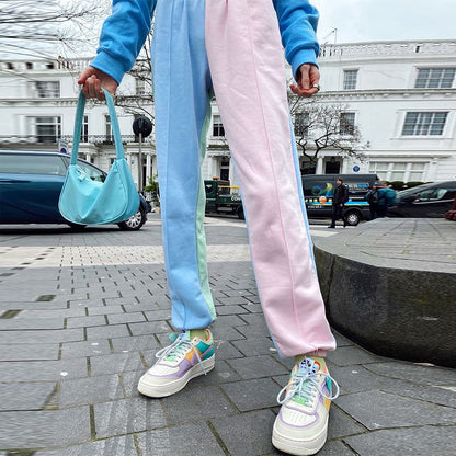 Featured color stitched trousers high waist casual pants ACTIVEWEAR