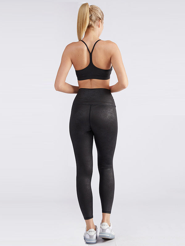 Spaghetti-Neck Snake Skin Coating Bra&Leggings Suits