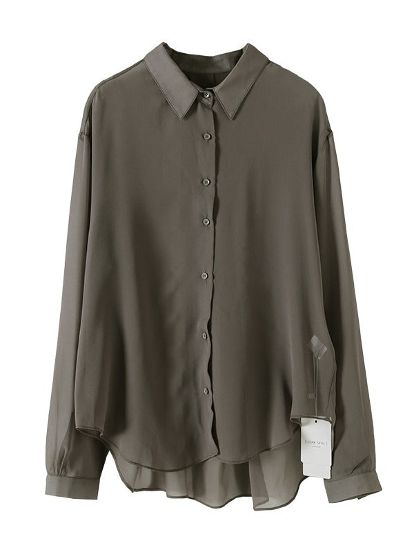 SOLID COLOR SEE-THROUGH LOOSE SHIRT