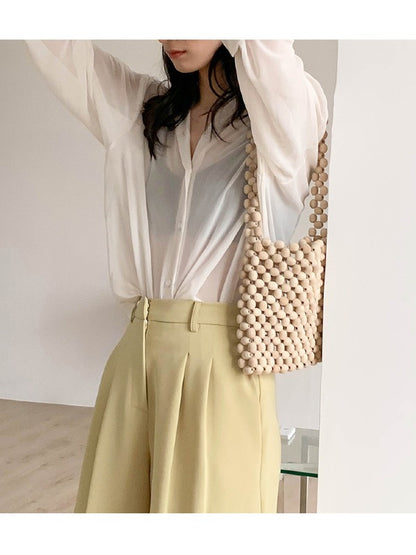 SOLID COLOR SEE-THROUGH LOOSE SHIRT