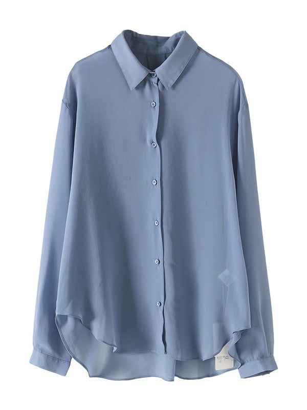 SOLID COLOR SEE-THROUGH LOOSE SHIRT
