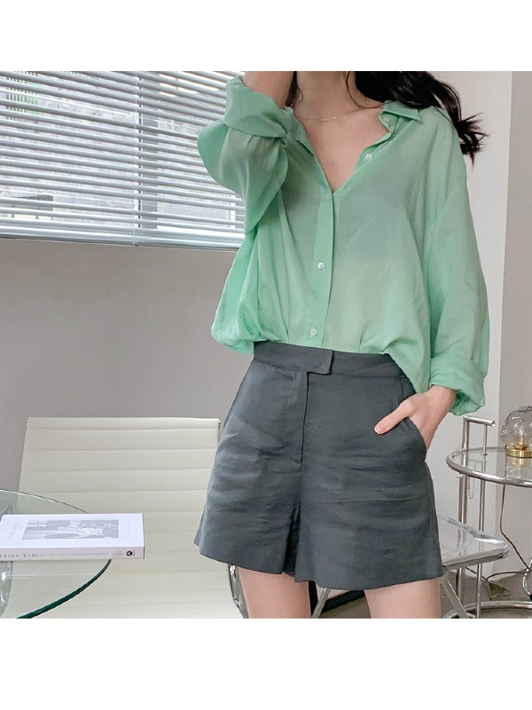 LOOSE SOLID COLOR LAPEL SHIRT