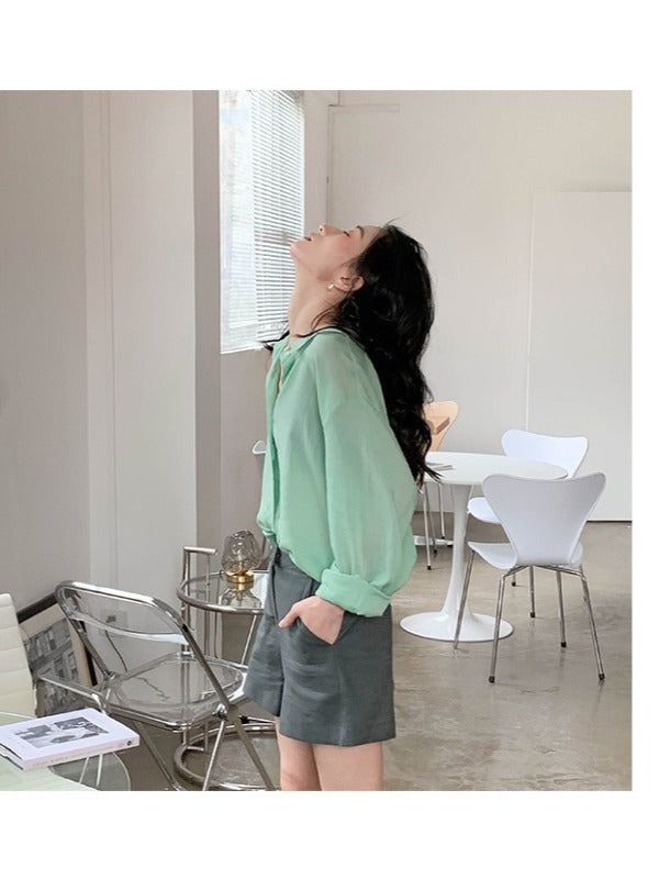 LOOSE SOLID COLOR LAPEL SHIRT