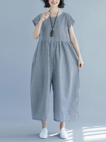 Loose Empire V-neck Plaid Jumpsuit