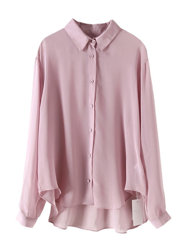 SOLID COLOR SEE-THROUGH LOOSE SHIRT