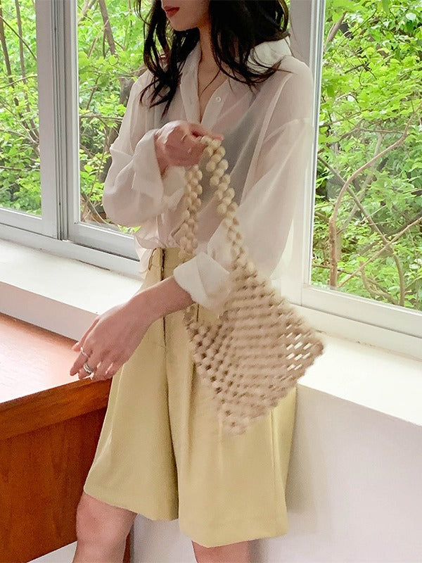 SOLID COLOR SEE-THROUGH LOOSE SHIRT