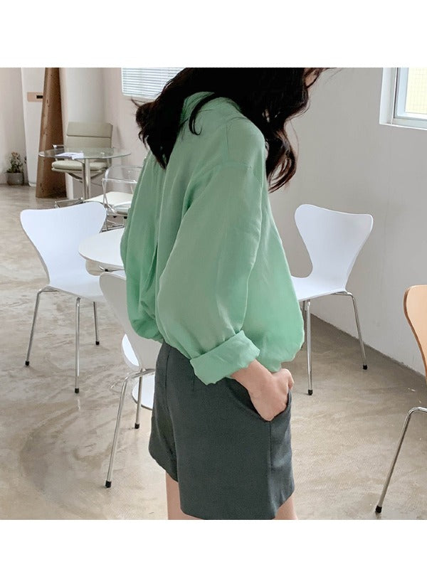 LOOSE SOLID COLOR LAPEL SHIRT