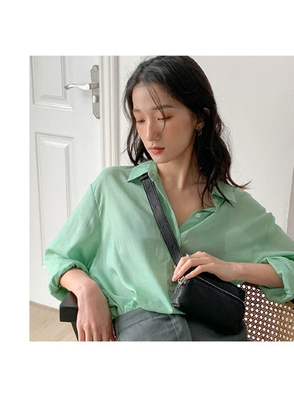 LOOSE SOLID COLOR LAPEL SHIRT