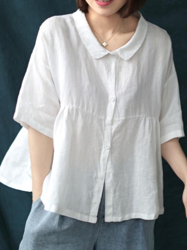 Plus Size Loose Linen Solid Shirt