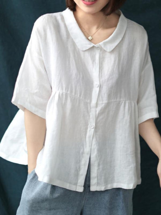 Plus Size Loose Linen Solid Shirt