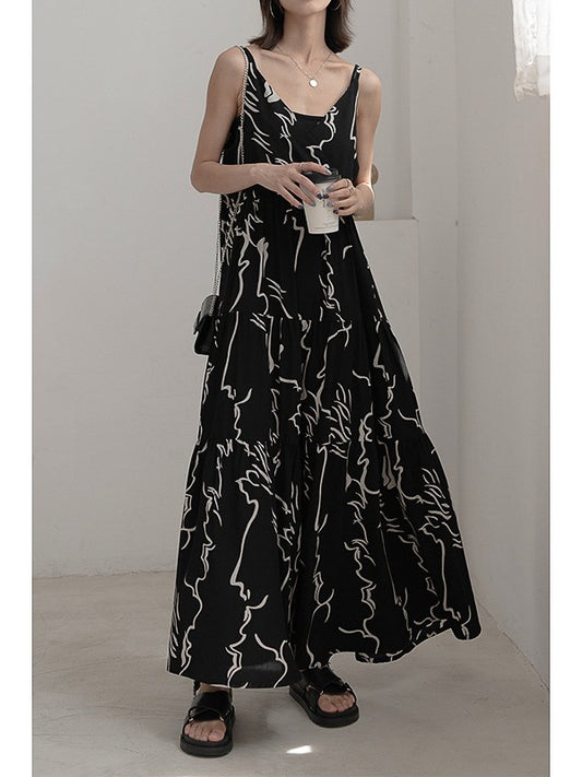 LOOSE INK PRINTED SLIP LONG DRESS