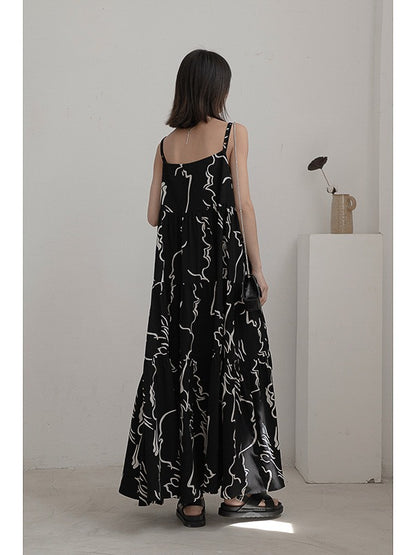 LOOSE INK PRINTED SLIP LONG DRESS