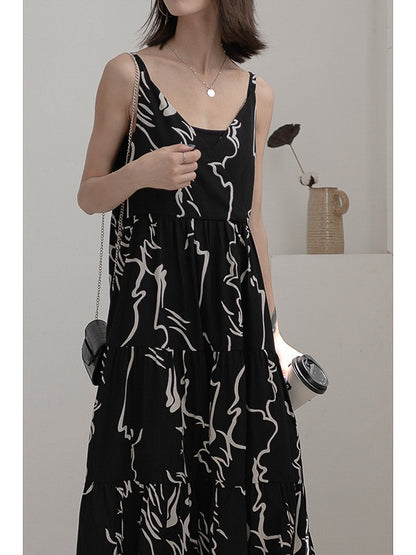 LOOSE INK PRINTED SLIP LONG DRESS