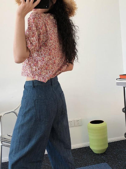 Retro Floral Puff Sleeve Shirt