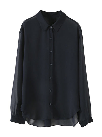 SOLID COLOR SEE-THROUGH LOOSE SHIRT