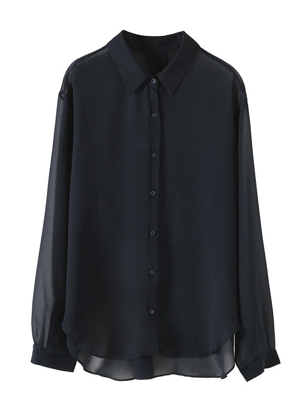 SOLID COLOR SEE-THROUGH LOOSE SHIRT
