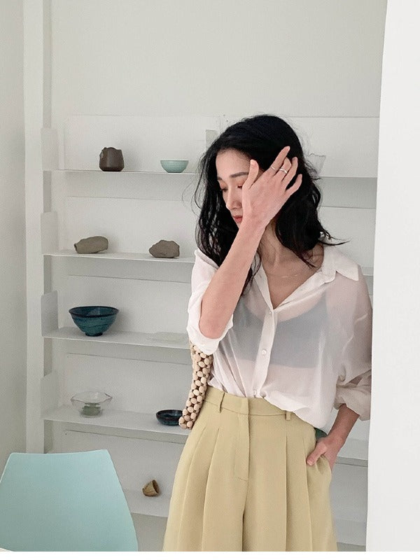 SOLID COLOR SEE-THROUGH LOOSE SHIRT