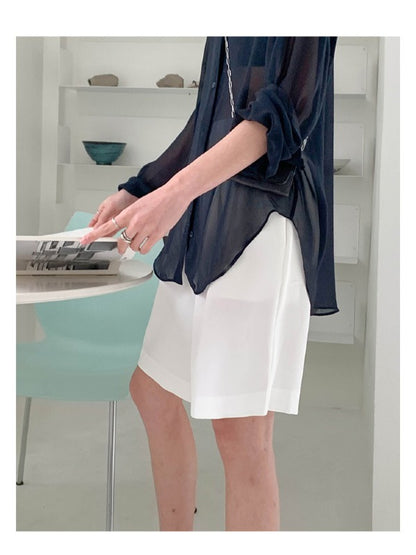 SOLID COLOR SEE-THROUGH LOOSE SHIRT