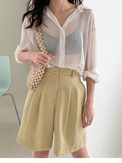 SOLID COLOR SEE-THROUGH LOOSE SHIRT