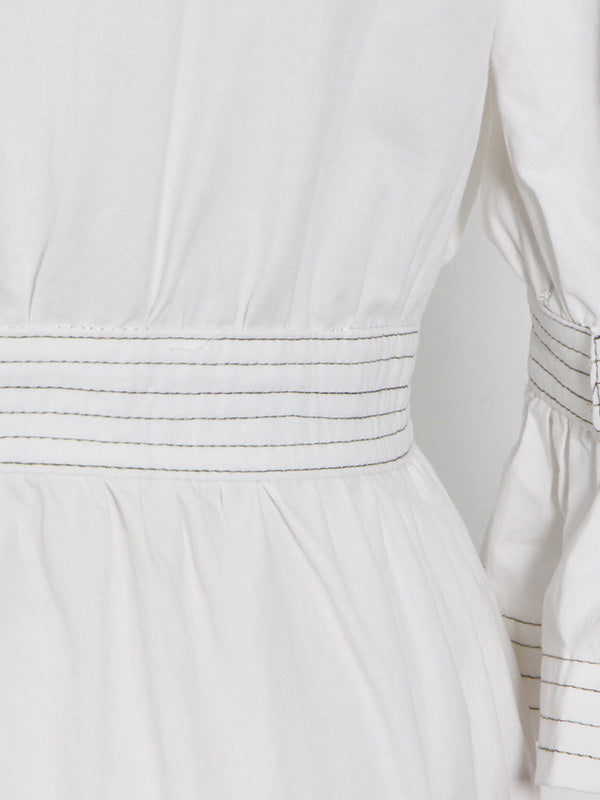Original Lapel Split-Joint Buttoned Bishop Sleeve Maxi Dress