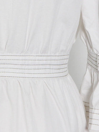 Original Lapel Split-Joint Buttoned Bishop Sleeve Maxi Dress