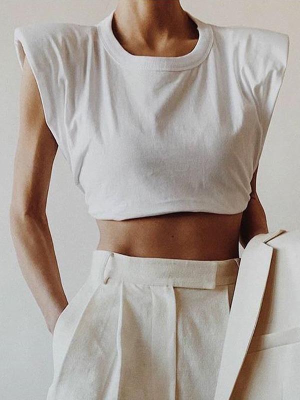 Casual Solid Round Neck Sleeveless Slim Fit T-Shirt