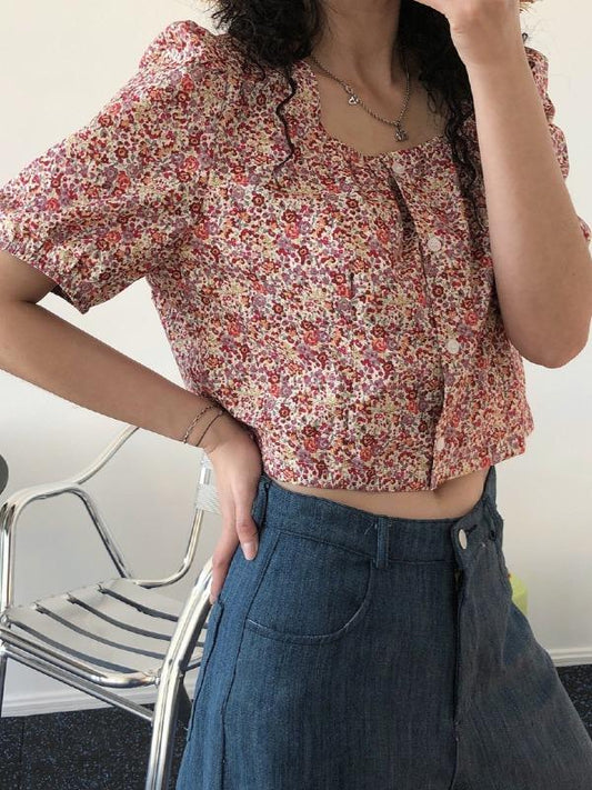 Retro Floral Puff Sleeve Shirt