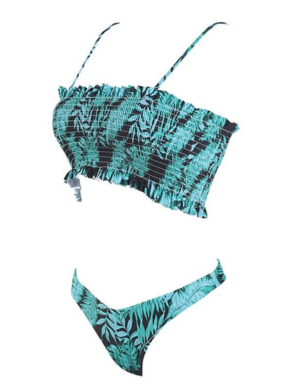 Smocked Printed Bikini Swimsuit