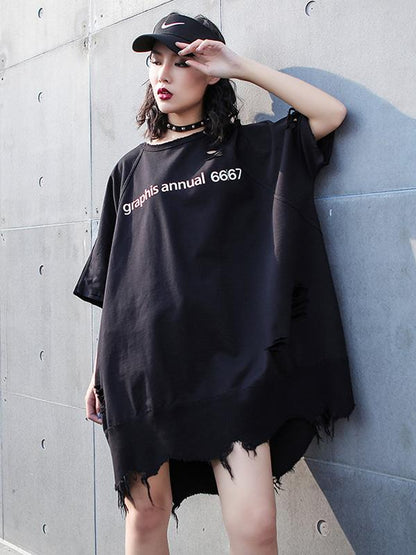 Oversize Shredded Long T-Shirt