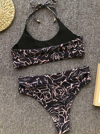 Lace-Up Printed Sexy Bikinis Swimwear