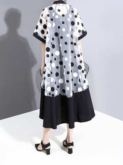 LOOSE MESH POLKA-DOT TWO-PIECES MIDI DRESS